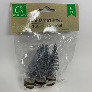 6 pc silver Christmas tree decoration bottlebrush